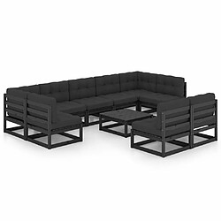 Maison Chic Salon de jardin 10 pcs + coussins - Mobilier/Meubles de jardin - Table et chaises d'extérieur Noir Bois de pin massif -MN72727