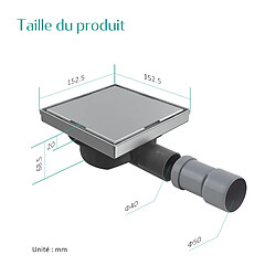 EMKE Caniveau de douche en acier inoxydable, 2 en 1, Caniveau de douche carré avec arrêt des odeurs et filtre à cheveux, 15mm Couleur inox pas cher