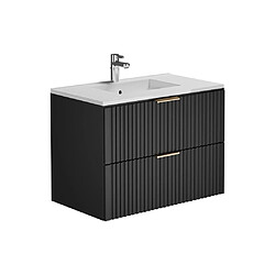 Avis Vente-Unique Meuble de salle de bain suspendu strié avec vasque à encastrer - Noir - 80 cm - ZEVARA