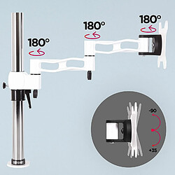 Duronic DM351X3 WE Support d'écran à pince pour bureau blanc – Hauteur ajustable – Rotatif / Inclinable / Pivotable – Compatible avec moniteur d'ordinateur LCD / LED VESA 75 / 100 – 2 extensions