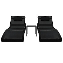 vidaXL Chaise longue 2 pcs et table Résine tressée et textilène Noir