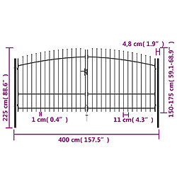 vidaXL Double portail avec haut sous forme de lance 400 x 225 cm pas cher