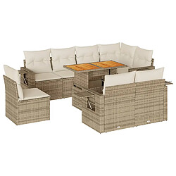 vidaXL Salon de jardin avec coussins 9 pcs beige résine tressée