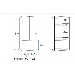 Inside 75 Armoire penderie 119,1 x 57,5 x 240 cm portes battantes coffre rabattable hauteur 67 cm