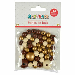 Paris Prix Lot de 63 Perles Rondes Bois 1-2cm Beige & Or