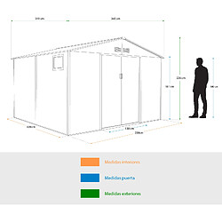 Acheter Abri de Jardin en Métal Gardiun Surrey 10,85 m2 Extérieur 340x319x226 cm en Acier avec Fenêtre Latérale et Effect Bois Grainé