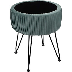 Decoshop26 Tabouret avec compartiment de rangement Ø 33cm aspect velours vert clair cadre noir TABO04015 pas cher