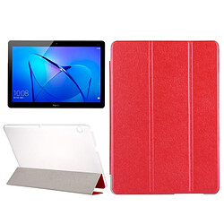 Wewoo Housse Étui rouge pour Huawei MediaPad T3 10 9.6 pouces texture de soie horizontale flip en cuir avec 3-pliage titulaire