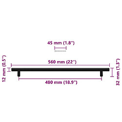 vidaXL Poignées d'armoire 5 pcs noir 480 mm acier inoxydable pas cher