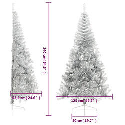 vidaXL Demi sapin de Noël artificiel avec support argenté 240 cm PET pas cher