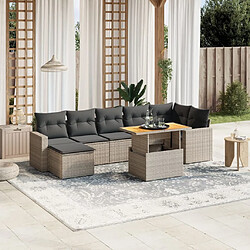 Maison Chic Ensemble Tables et chaises d'extérieur 8 pcs avec coussins,Salon de jardin gris résine tressée -GKD144567