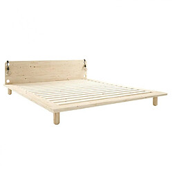 Inside 75 Sommier futon PEEK BED pin laqué naturel couchage 140 cm 2 lampes de chevet