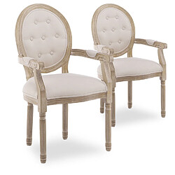 NC Lot de 2 fauteuils médaillon capitonnés Louis XVI tissu Beige