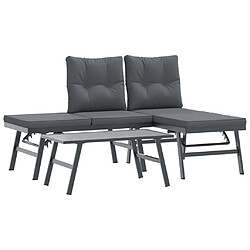 vidaXL Ensemble de bancs de jardin avec coussins 3 pcs noir