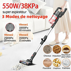 KILISKY Aspirateur Balai Sans Puissant Fil K-21B2 38Kpa 550W 8 en 1 Sans Sac Autonomie 60 min Batterie Amovible Tube pliable