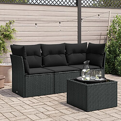 vidaXL Salon de jardin 4 pcs avec coussins noir résine tressée