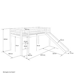 Homestyle4U Lit enfant lit mezzanine superposés 90x200 cm blanc