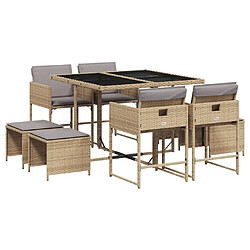 Maison Chic Ensemble à manger d'extérieur 9 pcs avec coussins,Salon de jardin,Mobilier de jardin mélange beige -GKD183113