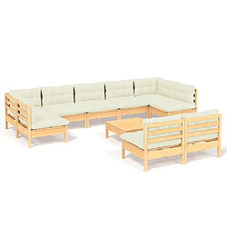 Maison Chic Salon de jardin 10 pcs avec coussins | Ensemble de Table et chaises | Mobilier d'Extérieur crème Bois de pin massif -GKD66571