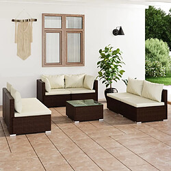 vidaXL Salon de jardin 7 pcs avec coussins Résine tressée Marron