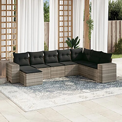 vidaXL Salon de jardin 8 pcs avec coussins gris clair résine tressée