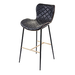 Mendler 2x tabouret de bar HWC-E55, chaise de bar/comptoir, vintage, haubans dorés ~ similicuir noir