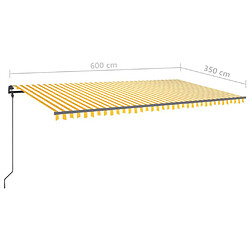 vidaXL Auvent manuel rétractable avec LED 6x3,5 m Jaune et blanc pas cher