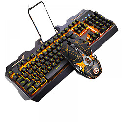 General Ensemble clavier et souris de jeu, clavier d'ordinateur rétroéclairé RVB et souris de jeu, ensemble de clavier de jeu filaire pour les joueurs PC Windows, support pour tablette/téléphone(lumière chaude)