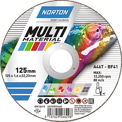 Norton Disque à tronçonner multi matériaux Ø 125 épaisseur 1,6 mm alésage 22,2 mm