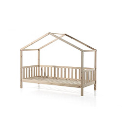 Mes Lit cabane 90x200 cm en pin naturel avec matelas - ROODY