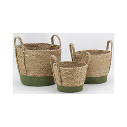 Avis Aubry Gaspard Cache-pots en jonc naturel et coton vert (lot de 3).