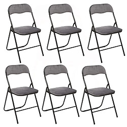 Toilinux Lot de 6 Chaises pliantes effet velours - Gris clair