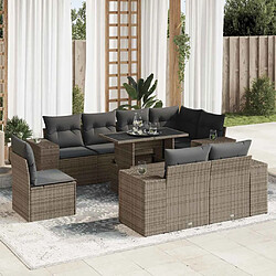 vidaXL Salon de jardin 9 pcs avec coussins gris résine tressée