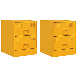 vidaXL Tables de chevet 2 pcs jaune 34,5x39x44 cm acier