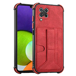 Coque en TPU + PU avec béquille et porte-cartes rouge pour votre Samsung Galaxy A22 4G (EU Version)