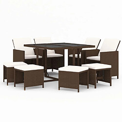 Maison Chic Ensemble à manger d'extérieur 9 pcs avec coussins,Salon de jardin,Mobilier de jardin Poly rotin Marron -GKD812159