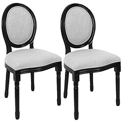 Toilinux Lot de 2 Chaises Eleonor style baroque en bois et polyester - Gris et Noir