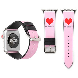 Wewoo Bande de montre-bracelet en cuir véritable simple motif de coeur pour Apple Watch série 3 & 2 & 1 38mm rose