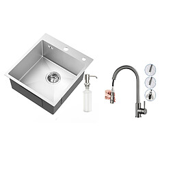 Auralum MAX Évier Cuisine 1Bac Argent,44*49*20 CM,avec Distributeur Savon,Inox+Mitigeur de Cuisine avec Douchette Extractible Gris Foncé Rotatif 360 °