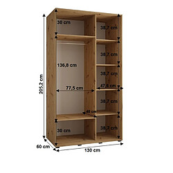 Acheter Abiks Meble Armoire SAPPORO 2 À Portes Coulissantes 205,2/130/60 2 Portes (Blanc/Blanc)