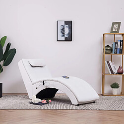 Maison Chic Chaise longue de massage avec oreiller| Bain de soleil Relax | Transat Blanc Similicuir -GKD95476