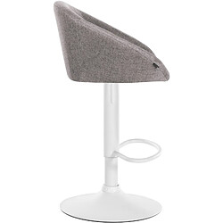 Decoshop26 Tabouret de bar assise pivotante à 360° hauteur réglable en tissu gris clair piètement en métal blanc 10_0004776