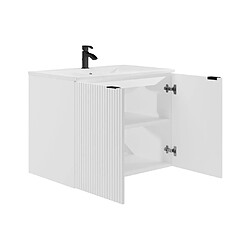 Acheter Vente-Unique Meuble de salle de bain suspendu strié avec vasque à encastrer - Blanc - 80 cm - PARMIZA