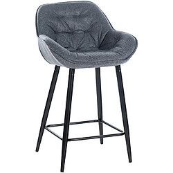 Decoshop26 Tabouret de bar chaise haute x1 assise effet capitonnée en tissu gris et métal noir 10_0004899