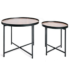 INTEMPORA Lot de 2 tables d'appoint ou tables gigogne ronde en MDF et métal - Marron et noir pas cher