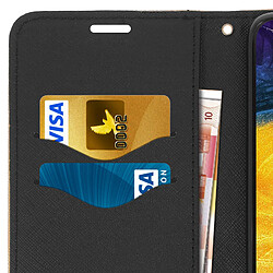 Avizar Housse Galaxy A30 Etui Porte-carte Fonction Support Vidéo Fancy Style Or et Noir pas cher