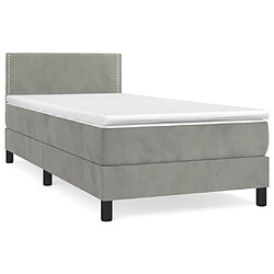 Maison Chic Structures de lit + matelas,Lit à sommier tapissier et matelas pour Chambre Gris clair 90x200 cm Velours -MN33287