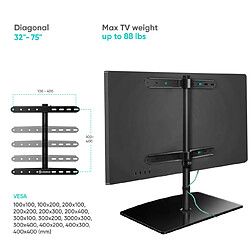 ONKRON Pied de Table Verre Trempé pour 32" - 75" Tele, Support TV Montage sur Table de 40 kg - Pied TV Universel VESA 100x100 - VESA 400x400/Support TV sur Pied Pivotant Hauteur Réglable PT3-B Noir