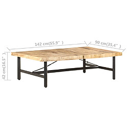 vidaXL Table basse 142x90x42 cm Bois de manguier massif pas cher