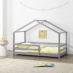 Lit d'Enfant Maison avec Barreaux de Sécurité Knätten Pin 70 x 140 cm Gris Clair Mat Laqué [en.casa]